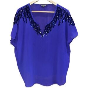 Express sequined sheer purple tunic